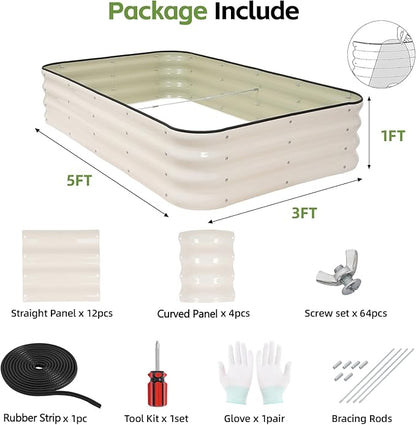 GoCampDriect 4IN1 Raised Garden Bed - 5x3x1ft Galvanized Raised Garden Boxes Outdoor Corrosion Resistant | Variable Shape 6x2x1ft Metal Raised Garden Beds for Planting Vegetable, Herb,Fruits,White