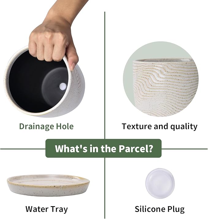 4+5.75 Inch Ceramic Planter Set of 2 with Drainage Hole and Saucer for Plants, Indoor-Outdoor Large Round Succulent Orchid Flower Pot -Reactive Color, Inner-pots not Larger Than 5 Inch
