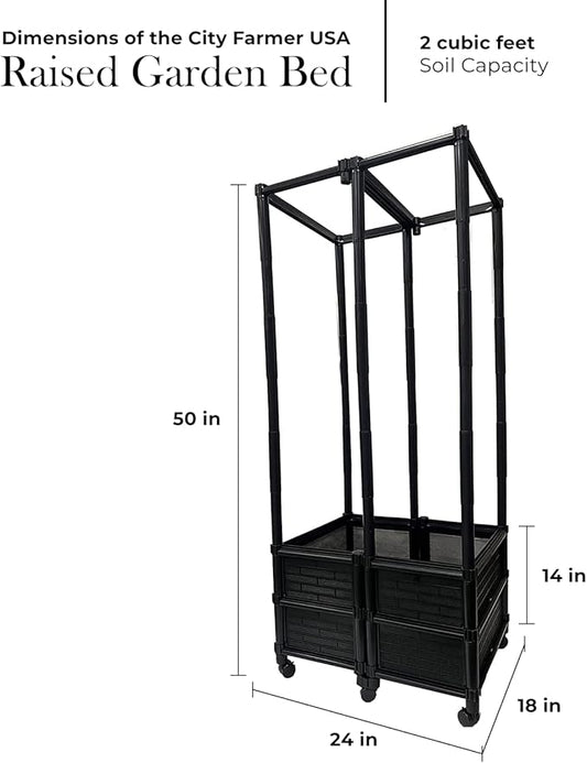 Climbing Vegetable & Tomato Planter with Wheels & 14" Depth Planter Box - Non-Toxic Sun Protected Material | 24" L X 18" W X 50" H | Vegetable & Herb Backyard Patio