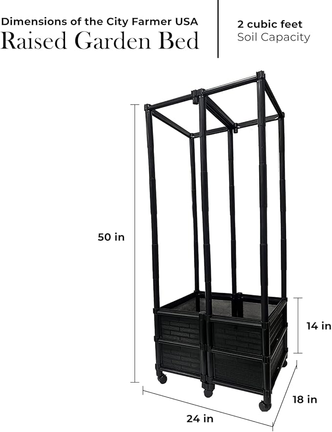 Climbing Vegetable & Tomato Planter with Wheels & Netting 14" Depth Planter Box - 24" L X 18" W X 50" H - Non-Toxic Sun Protected Material | Vegetable & Herb Backyard Patio
