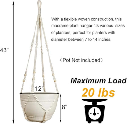 43 Inches Macrame Plant Hangers Large for up to 12 inch Pot Extra Long with Heavy Duty Swag Hooks No Tassel Cotton Rope Hanging Plant Holders (Beige, 2 Pack)