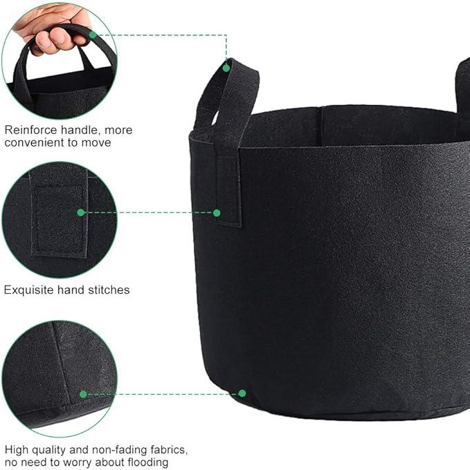 Black Felt Plants Growing Bag, Plant Grow Bags Garden Bag to Grow Vegetables, Vegetable Potato Planter Containers Flower Aeration Planting Pot Container for Planting Potatoes (7 Gallon (30 x 35cm))