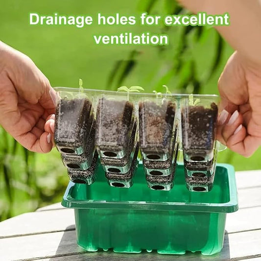 5-Pack Seed Starter Tray with Humidity Dome and Base, 12 Cells Per Tray (Total 60 Cells), Mini Propagator Plant Greenhouse Grow Kit with Garden Tools and Plant Labels for Seedlings