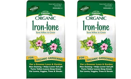 Espoma Organic Iron-Tone 3-0-3 Organic Fertilizer and Plant Food to Help Correct Iron Deficiency (Chlorosis). 5 lb. Bag. Turns Yellow to Green, Non Staining Iron - 2 Pack