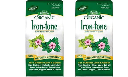 Espoma Organic Iron-Tone 3-0-3 Organic Fertilizer and Plant Food to Help Correct Iron Deficiency (Chlorosis). 5 lb. Bag. Turns Yellow to Green, Non Staining Iron - 2 Pack