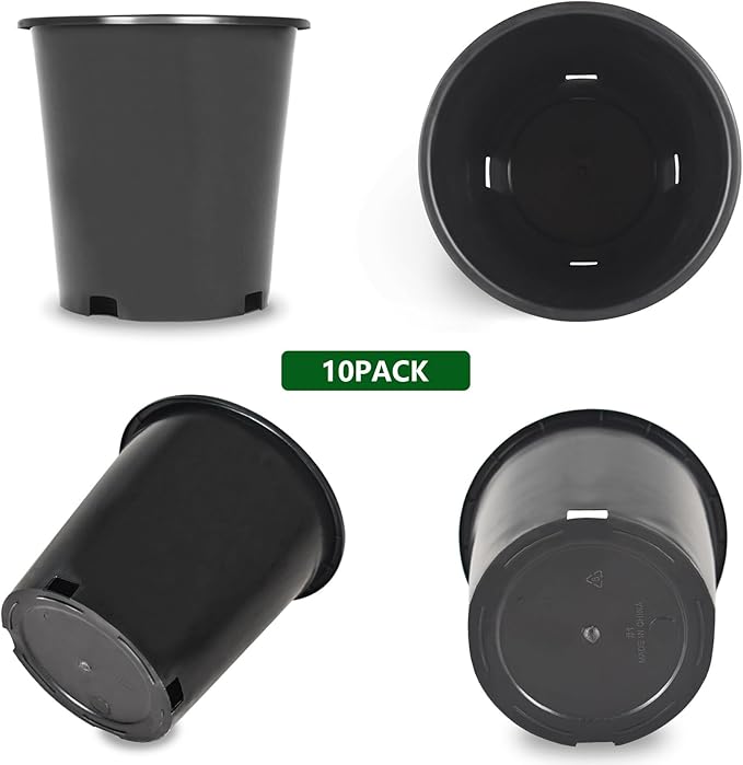 10-Pack 1.6 Gallon Round Planter Nursery Pots, Flower Plant Container Injection Molded Plastic Nursery Pots Gardening Pots for Indoor Outdoor Vegetables, Succulents, Black