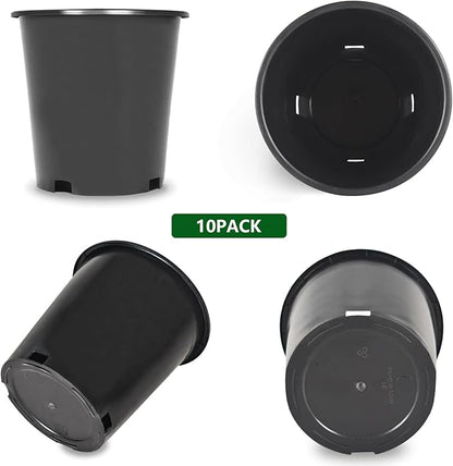 10-Pack 1.6 Gallon Round Planter Nursery Pots, Flower Plant Container Injection Molded Plastic Nursery Pots Gardening Pots for Indoor Outdoor Vegetables, Succulents, Black