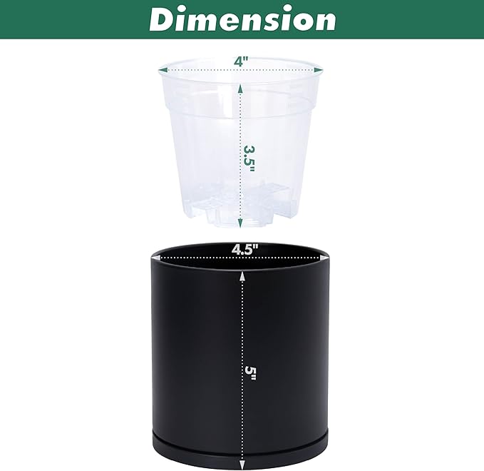 D'vine Dev Double-Layer Planter Set – Rotating Plastic Cachepot with Clear Inner Liner for Root Health, Perfect for Indoor Plants, 4.5", Black, 73-U-B-1