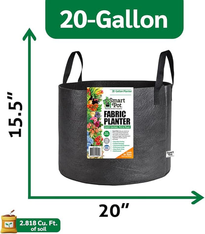 Smart Pot Soft-Sided Fabric Garden Plant Container Aeration Planter Pots, 20 Gallon with Strap Handles, Black, 5 Pack