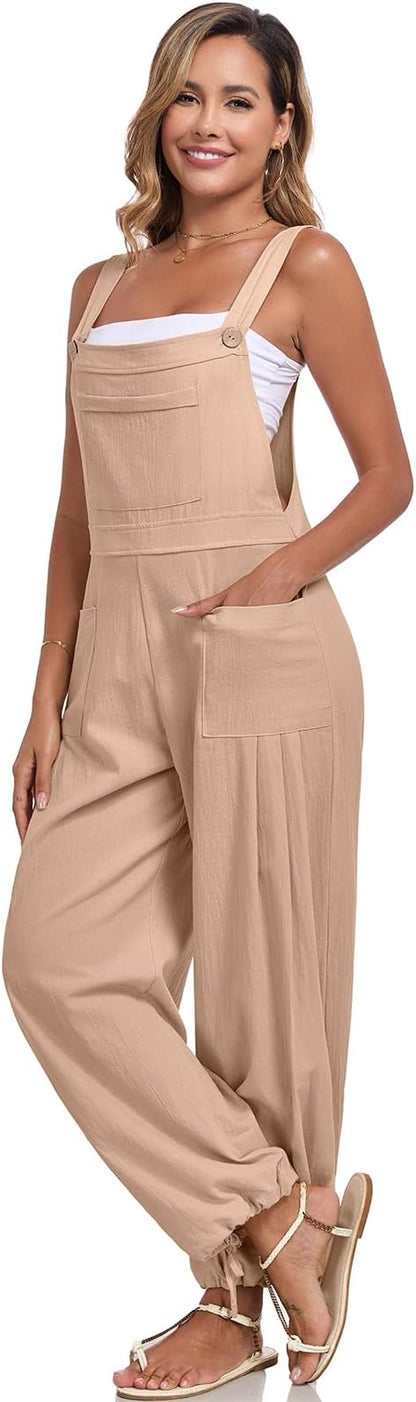 ALSOGO Womens Wide Leg Overalls Loose Beach Vacation Outfits Jumpsuits 2025 Causal Sleeveless Rompers with Pockets