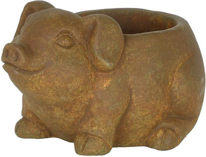 Classic Home and Garden Cement Buddies Animal Planter - Cute Desk Decoration - UV Coated Animal Vase w/Drain Plug -Succulent Plant Pot for Indoor/Outdoor Use (Pig Planter, Rust, Small)