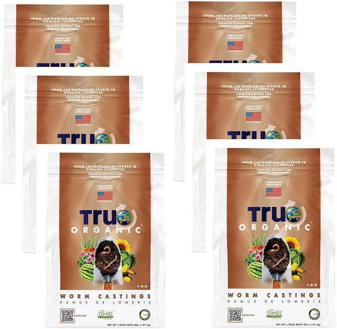 True Organic Worm Castings – Natural Fertilizer for Enhanced Soil Health, Root Growth, and Bountiful Yields - 4lbs- Case of 6