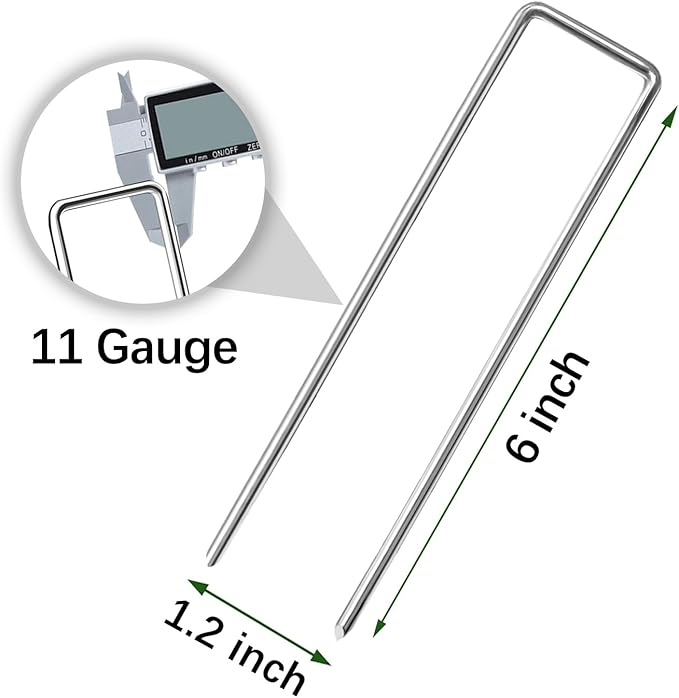 16 PCS Landscape Staples 6 Inch Galvanized Garden Stakes Garden Staples Pins Anti-Rust Ground Stakes for Weed Barrier, Irrigation Hose, Yard Lawn SOD, Landscape Fabric, Decor 6" L x1.2 W 16 pcs