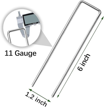 16 PCS Landscape Staples 6 Inch Galvanized Garden Stakes Garden Staples Pins Anti-Rust Ground Stakes for Weed Barrier, Irrigation Hose, Yard Lawn SOD, Landscape Fabric, Decor 6" L x1.2 W 16 pcs