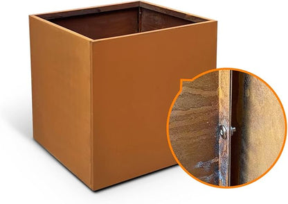 Corten Steel Planter Metal Square Planter 28 Inch Corten Planter Box Tall Cube Rustic Steel Planters for Outdoor Commercial Residential Garden Patio and Backyard