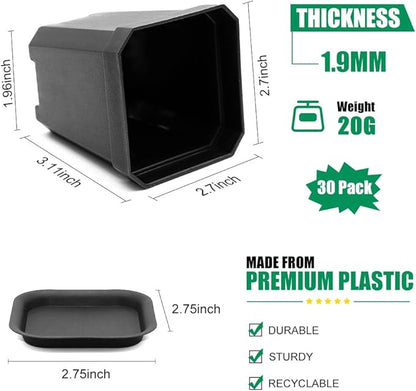 foxany 3" Nursery Pot, 30 Pcs Thick Plastic Plants Pots, Square Flower Planting Pots, Plant Seedling Pots, Seed Starting Pots with Saucers - Black 30 Pcs