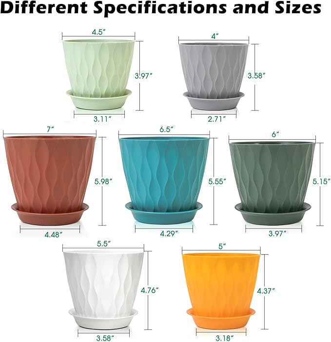 GARDIFE 7/6.5/6/5.5/5/4.5/4 inch Plant Pots, 7 Pack Flower Pots Indoor Outdoor, Planters with Drainage Holes and Tray Saucers (Color-Red)