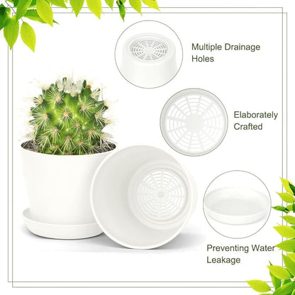 8 Pcs White Small Round Casual Plant Pots, Succulent Pots, Indoor/Outdoor, Resin Plastic, Drainage Hole, Polished Finish