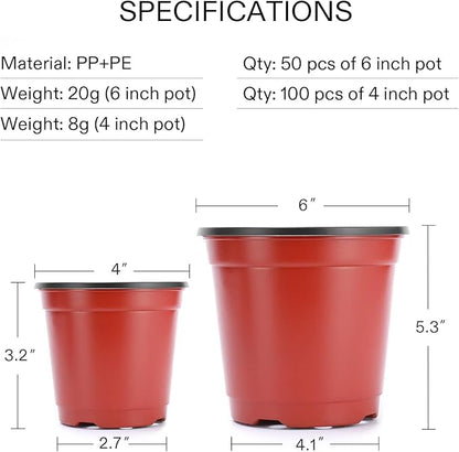 VIVOSUN 100 Pcs 4 Inch Plastic Plant Nursery Pots, Seed Starting Pot, Flower Plant Container for Seedlings, Cuttings, Transplanting