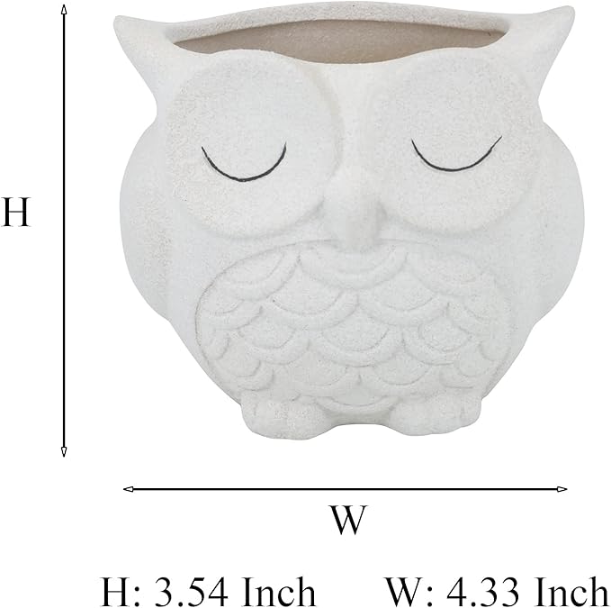 Cute Owl Succulent Planter Pot with Drainage Tray, Large White Ceramic Flower Cactus Container, Animal Shaped Indoor Air Plants Holder