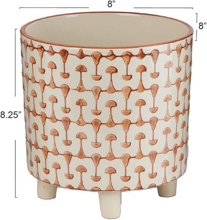 Creative Co-Op Footed Stoneware Planter with Abstract Print, Rust and White