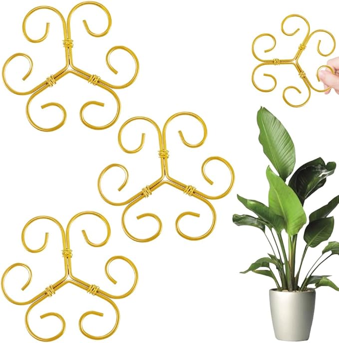 Plant Stem Support Set, 2025 New Reusable Plastic Climbing Plant Support Plant Trellis 3/6 Pcs, Upgrade Climbing Houseplant Support Stakes for Indoor Plants Stem Holder (3, Round Goldern)