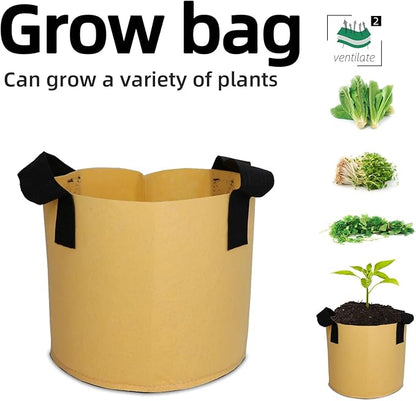 Grow Bags,Growing Pot Bags Garden Grow Bag Indoor Outdoor Fabric Aeration Plant Pot Container Flower Vegetable Pouch (Khaki,2 Gallon)
