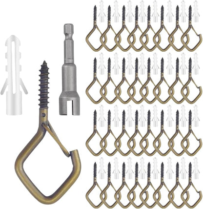 32-Pack Heavy-Duty Bronze Screw Eye Hooks with Safety Clips | Metal Ceiling Hooks for Hanging Plants, Wind Chimes, Bird Feeders & Indoor/Outdoor Lights
