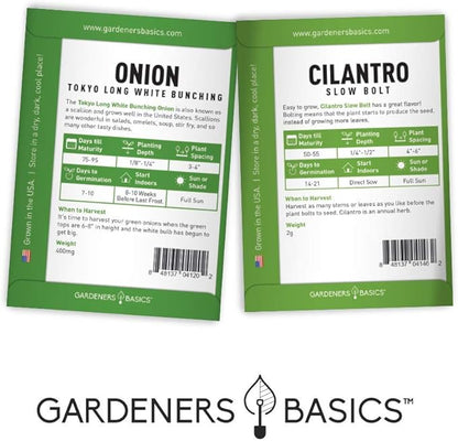 Gardeners Basics, Heirloom Salsa Growing Seed Packets, Roma VF Tomato, Jalapeno, Cilantro, Anaheim and Onion Seeds for Garden Non GMO 5 Free Plant Markers