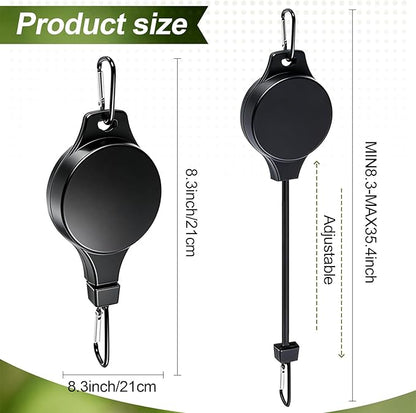 Retractable Plant Hanger with Pulley System, Effortless Raising and Lowering for Indoor and Outdoor Plants, Hanging Planters, Garden Pots & Bird Feeders (4-Pack,Black)