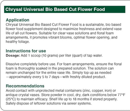 Chrysal Bio-Based Flower Food – Universal Flower Preservative for Fresh Cut Flowers – Eco-Friendly 10 oz Jar with Scoop – Shears and Stripper - (Complete Care Kit)