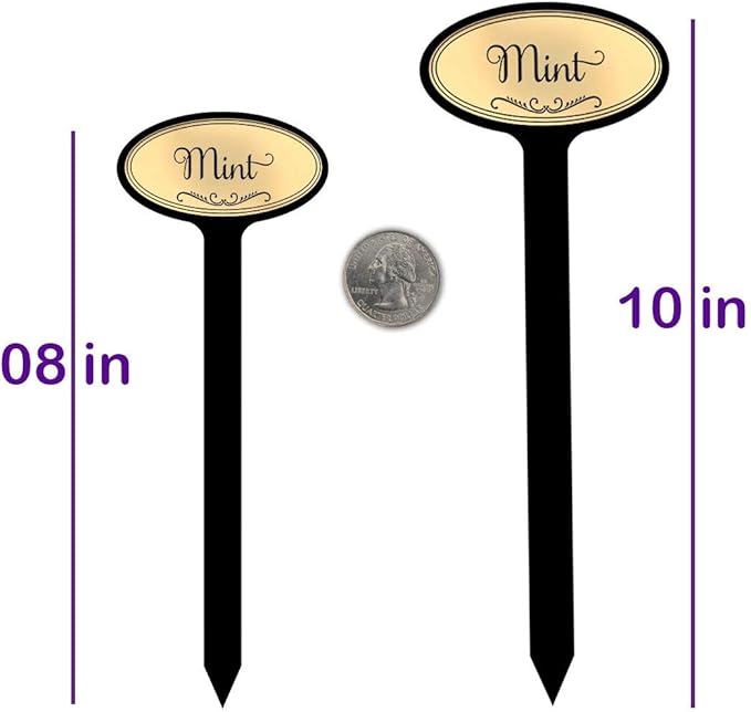 Oval Top 8in Engraved Flexibrass Acrylic Herb Garden Stakes Plant Markers (10 Pack, Copper)