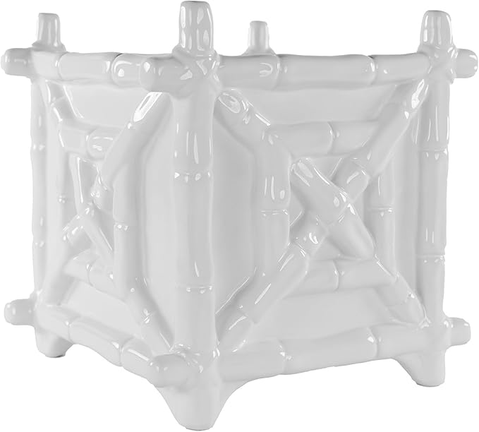 Lilly Pulitzer Small Planter for Indoor Plants or Flowers, Ceramic Pot with Drainage, Resort White (Bamboo)