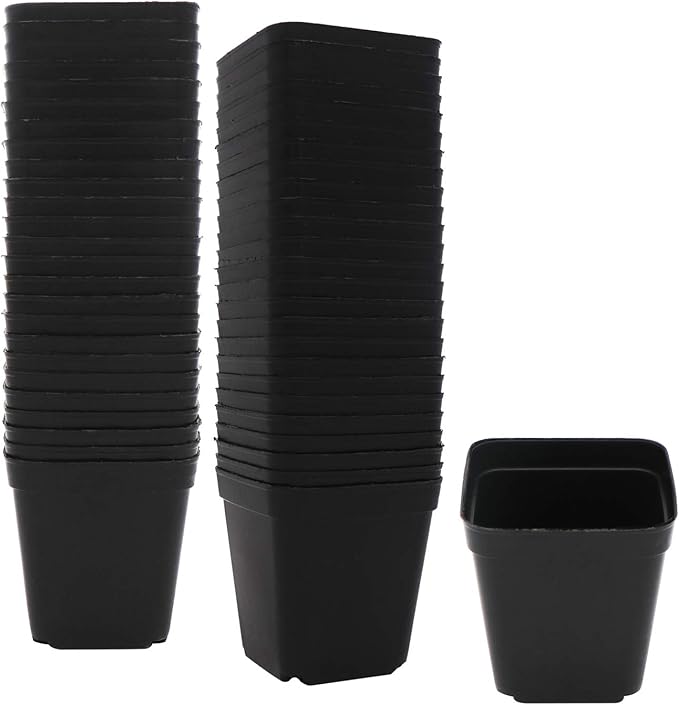 Pastic Nursery Pots 2.7Inch 100 Pcs Square Plant Pot Thick Balck Starter Container for Starting Seedlings or Succulents