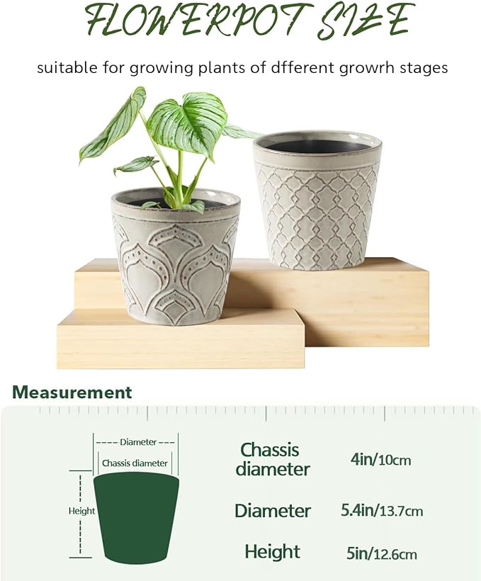 Plant Pots, Planters Pots for Indoor Plants 5.5 Inch Ceramic pots for Plant *2, Flower Pots with Drainage, Planters for Indoor Plants, Small Pots for Plant, Cement Gray