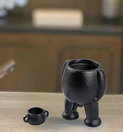 Ceramic Funny Body Plant Pot, Penis Planter,Novelty Peeing Plant Pot with Drainage,Piss Pot, Stylish Planter for Indoor/Outdoor Succulent Plants, Gift for Father Friends and Family, 5.4 inches（Black）