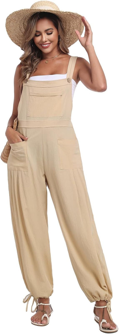 ALSOGO Womens Wide Leg Overalls Loose Beach Vacation Outfits Jumpsuits 2025 Causal Sleeveless Rompers with Pockets