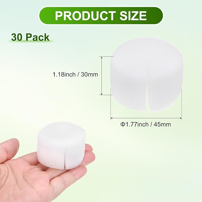 30-Pack Hydroponics Sponges, 1.77 Inch Growing Media Cylindrical Sponges for Planting Gardening Tool/Grow Seedlings/Home Vegetable Flower, Soilless Cultivation Seedling [White]