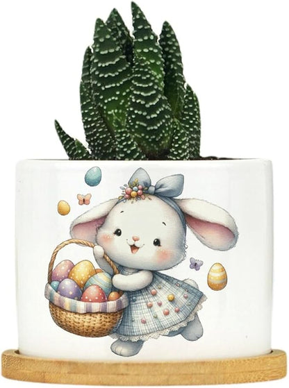 DreamAutumn Easter Bunny Flower Basket Ceramic Planters Ceramic Pots with Saucers Orchid Pots for Plants Succulents Pots Office Desk Garden Balconys New Home Decor,Gifts for Mom Mother Grandmother