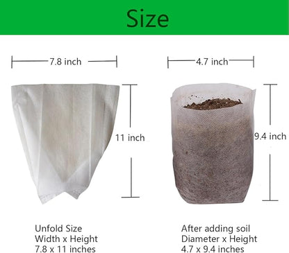 gardtree 100PCS 7.8×11 Inch Breathable Tall Plant Grow Bags - Biodegradable Non-Woven Plant Nursery Bags for Seed Starting, Indoor/Outdoor Vegetables, Herbs & Flowers | Easy Transplant, Space Saving
