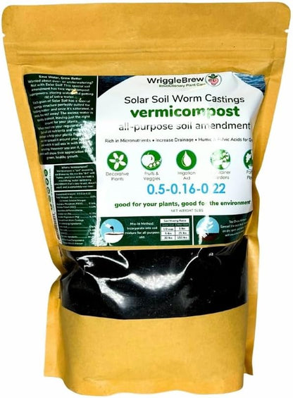 Solar Soil Vermicompost Soil Amendment from Earthworm Castings. All Purpose Plant Food and Dirt Enhancer for Gardens, Vegetables, Fruits, Houseplants. Mix with Potting Soil. (1.5lbs)