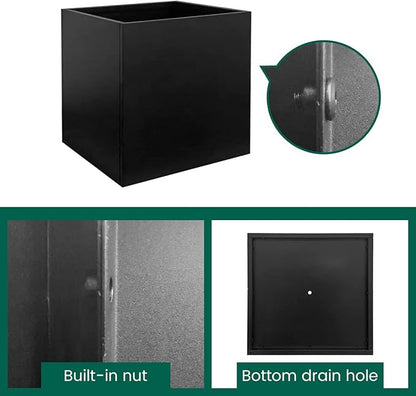 Galvanized Steel Planter Box Black Metal Planter 20Inch Large Square Indoor Outdoor Planters Cube Steel Heavy Duty Flower Pot Powder Coating Modern Commercial Residential for Patio, Deck, Yard, Garden