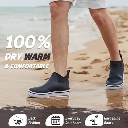 Trudave Mens Deck Boots, Waterproof Rubber Fishing Rain Boots, Anti-slip Short Ankle Shoes for Outdoor Fishing, Boating, Size 5-14
