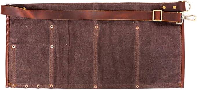 Luchuan Waterproof Waxed Canvas Tool Apron With the Adjustable Genuine Leather Belt (brown)