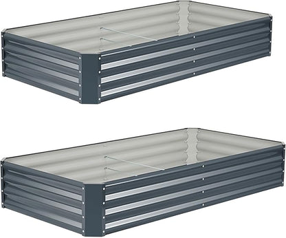 ZORMY 2Pack 6×3×1ft Galvanized Raised Garden Bed Kit, Metal Planter Boxes Outdoor, Large Raised Beds for Vegetables, Fruits, and Flowers - Grey