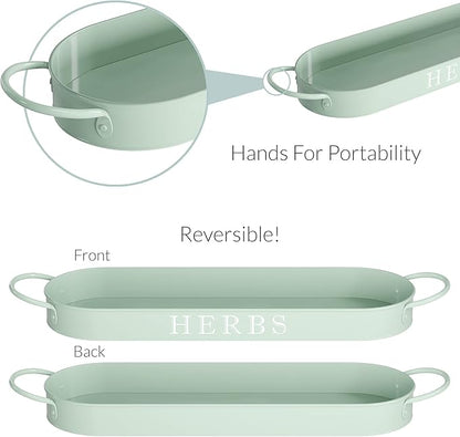 Barnyard Designs Indoor Herb Garden Planter Set with Tray, Metal Windowsill Plant Pots with Drainage for Outdoor or Indoor Plants, Set/3 (Soft Mint)
