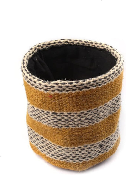 Jute Planter Basket Modern Woven Basket for 5" Flower Pot Floor Indoor Planters, 6” x 6” Storage Organizer Basket Rustic Home Decor, Boho Storage Earth-Friendly Planter (6x6 inches, Yellow Dot 6)