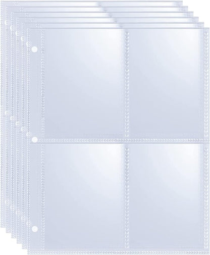 50 Pack 400 Pockets 2.5x3.5 Trading Card Sleeves,A5 Binder 4 Pocket Card Sleeves,Double-Sided 4 Pocket 6.1x7.6 Page Protector,Ultra-Clear Game Card Sheets for A5 Mini 3 Ring Binder