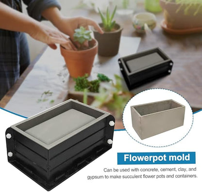 Faddare Silicone Planter Mold, 10x5x3.8inch Silicone Molds for Concrete Flower Pot, Large Planter Mold Rectangle Concrete Flower Pots DIY Container for Succulent Bonsai Decorating(Black)