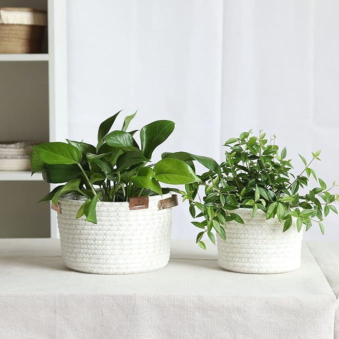 Tiered Macrame Hanging Planter One-Piece Cotton Woven Rope Flower Pots,Indoor Outdoor Home Decor Waterproof Lining Hydroponic Plant Baskets Pots-Glitter White